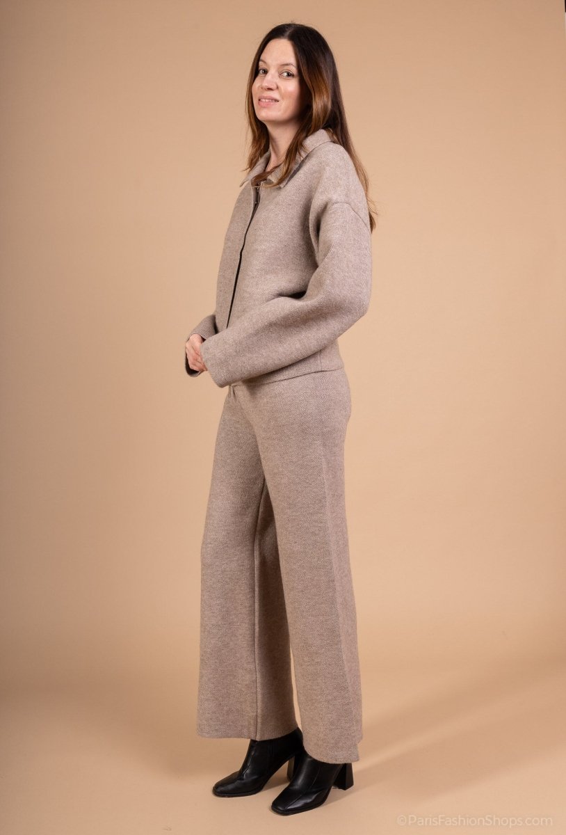 Ensemble cardigan et pantalon en maille douce taupe - RIVE GAUCHE