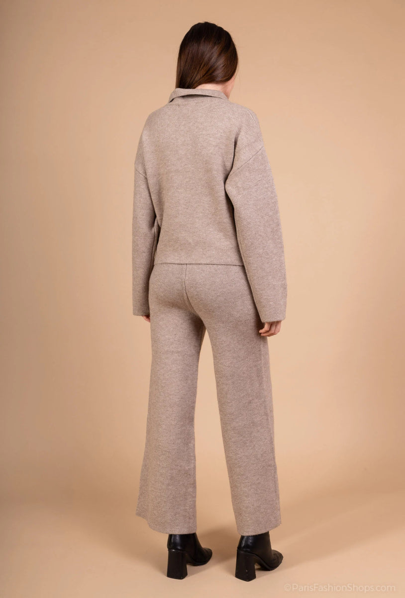 Ensemble cardigan et pantalon en maille douce taupe - RIVE GAUCHE