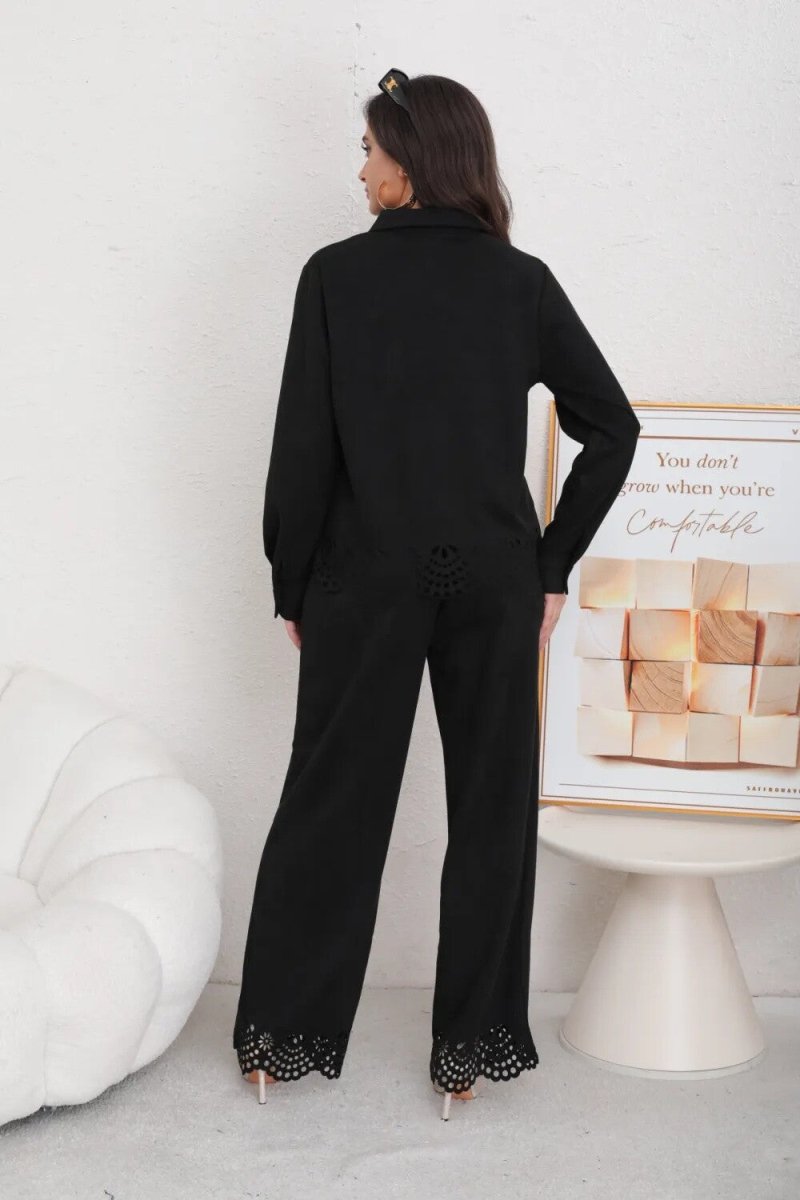 Ensemble chemise et pantalon noir en daim ajouré - RIVE GAUCHE