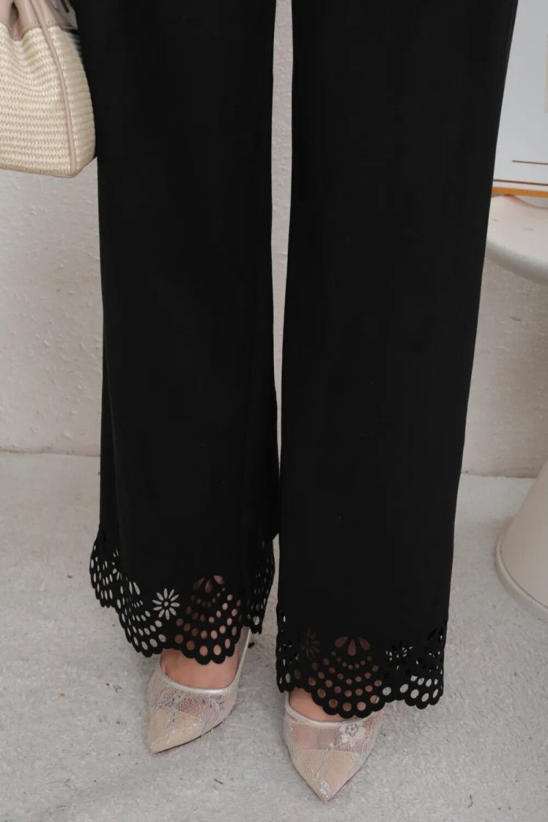 Ensemble chemise et pantalon noir en daim ajouré - RIVE GAUCHE