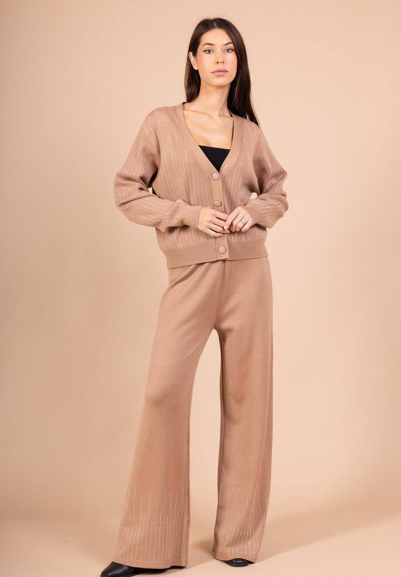 Ensemble chic en maille gilet et pantalon large avec strass - RIVE GAUCHE