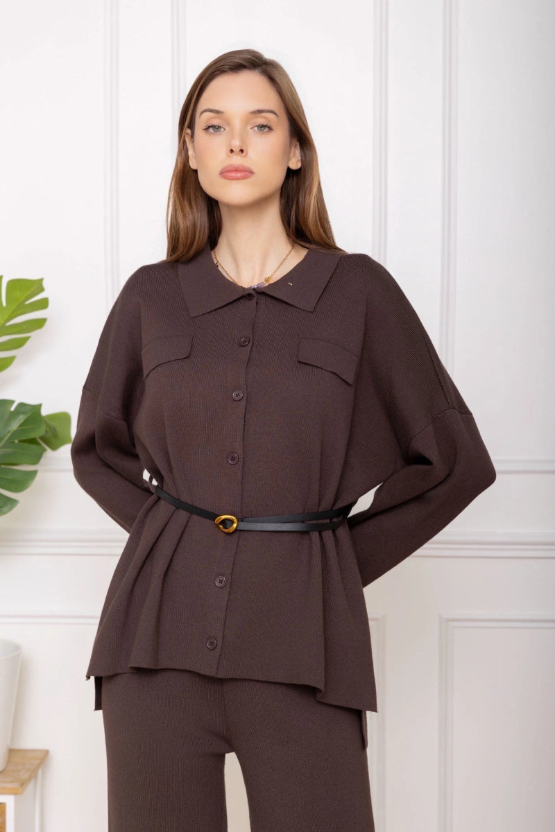 Ensemble coordonné en maille fluide avec chemise et pantalon - RIVE GAUCHE