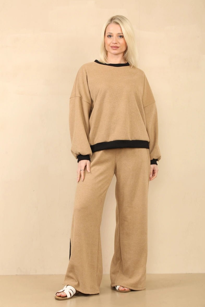 Ensemble côtelé pull et pantalon camel - RIVE GAUCHE