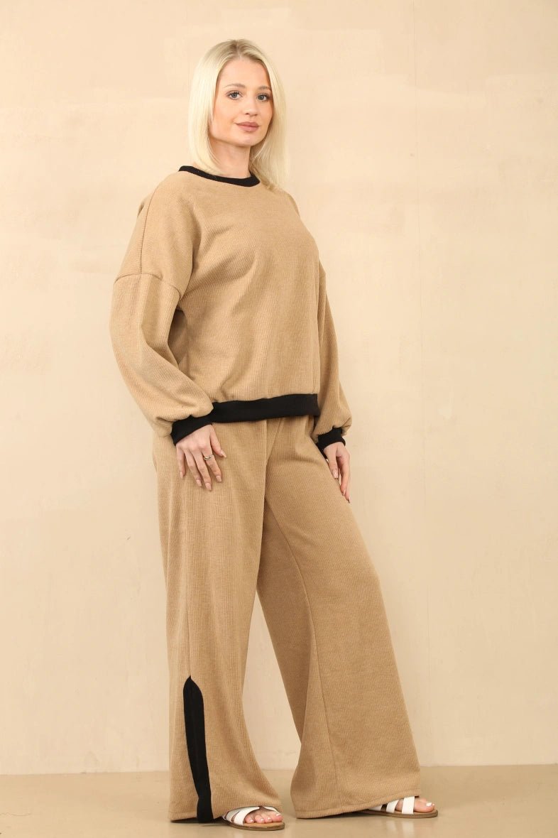 Ensemble côtelé pull et pantalon camel - RIVE GAUCHE