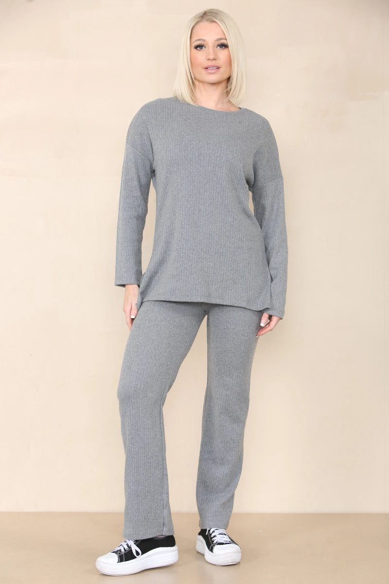 Ensemble côtelé pull et pantalon gris - RIVE GAUCHE