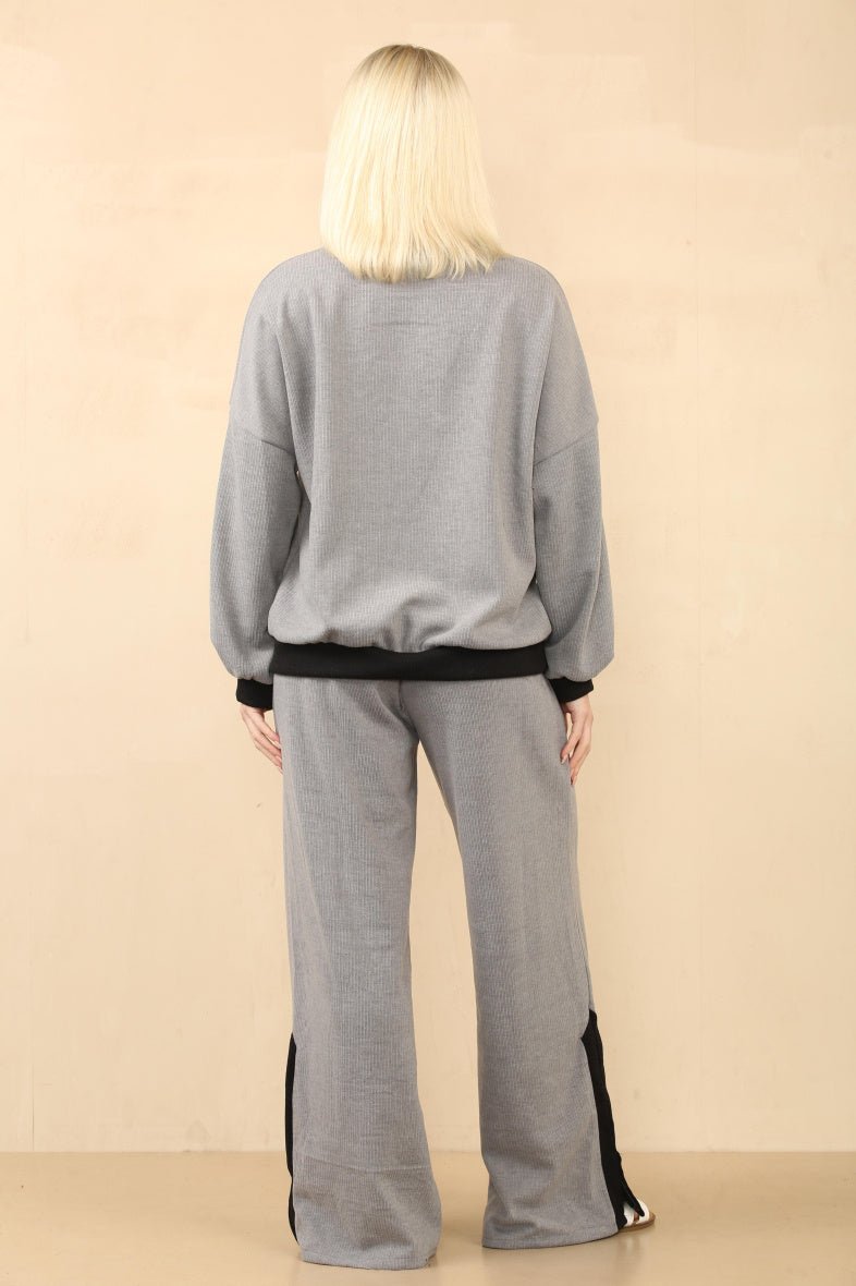 Ensemble côtelé pull et pantalon gris - RIVE GAUCHE