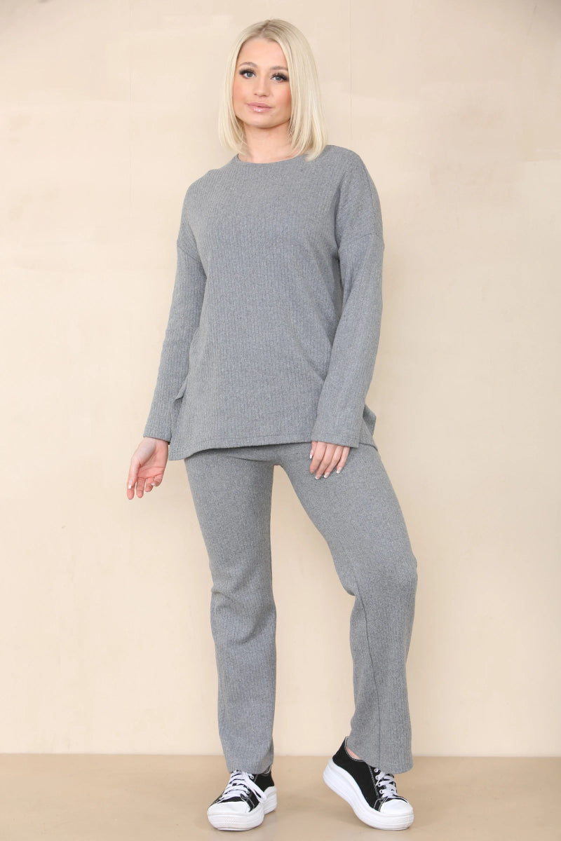 Ensemble côtelé pull et pantalon gris - RIVE GAUCHE