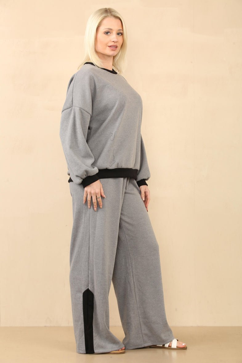 Ensemble côtelé pull et pantalon gris - RIVE GAUCHE