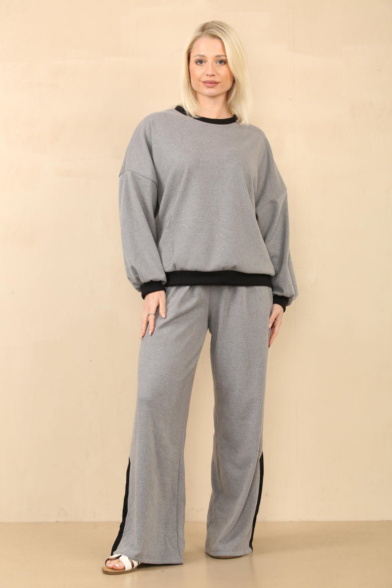 Ensemble côtelé pull et pantalon gris - RIVE GAUCHE