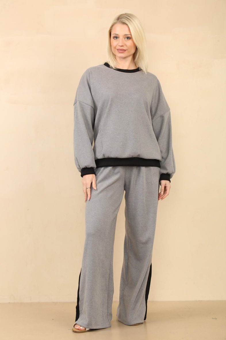 Ensemble côtelé pull et pantalon gris - RIVE GAUCHE