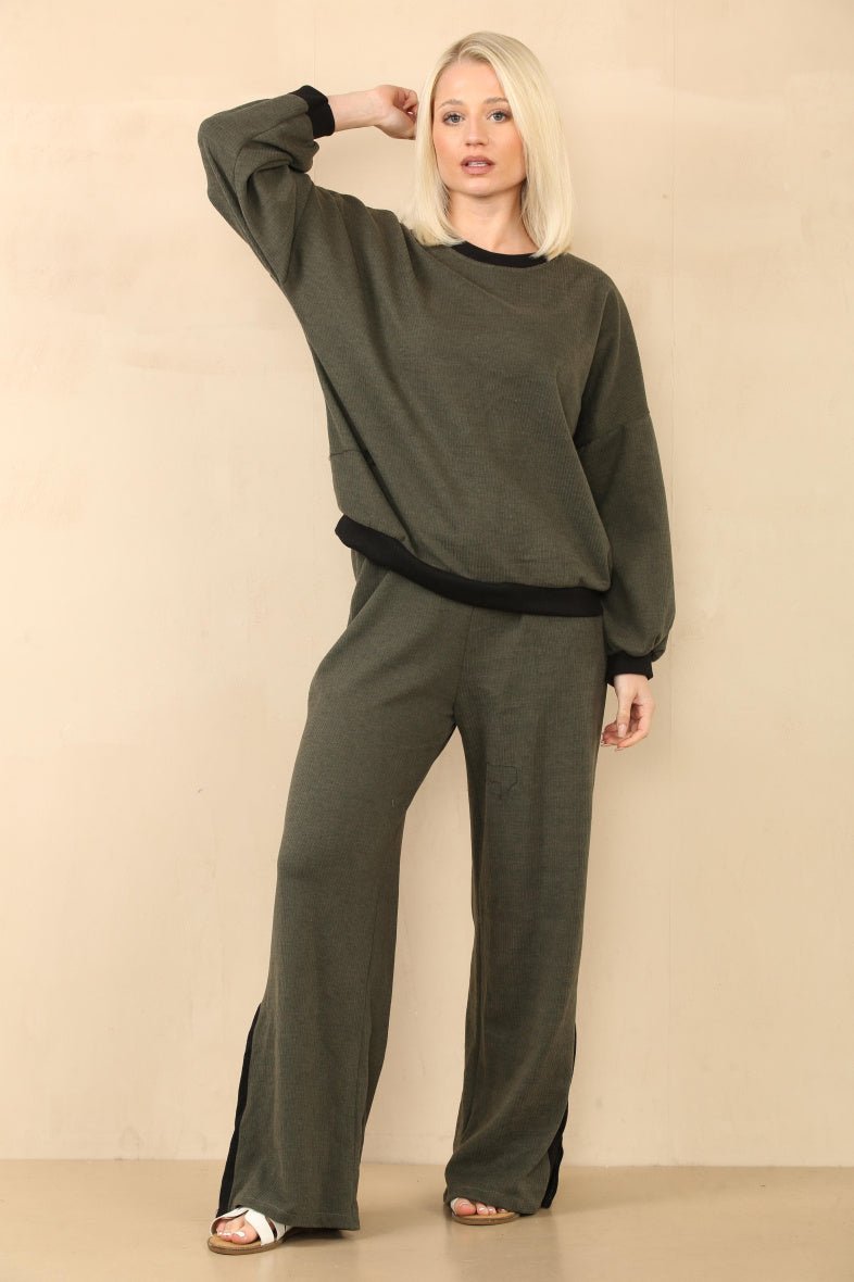 Ensemble côtelé pull et pantalon kaki - RIVE GAUCHE
