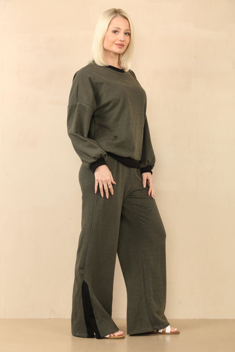Ensemble côtelé pull et pantalon kaki - RIVE GAUCHE