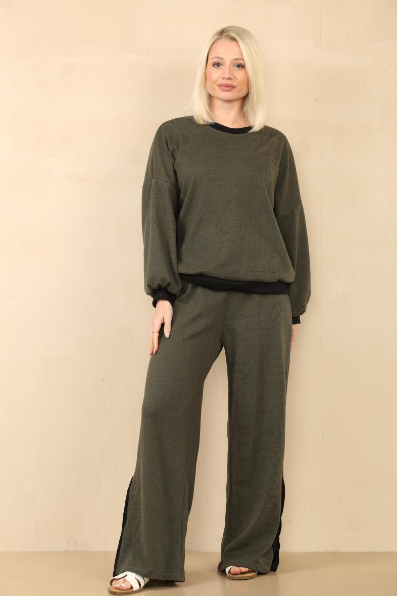 Ensemble côtelé pull et pantalon kaki - RIVE GAUCHE