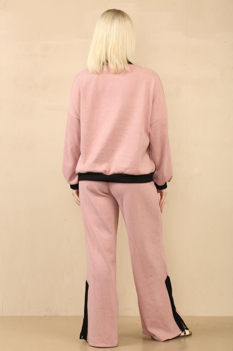 Ensemble côtelé pull et pantalon rose - RIVE GAUCHE