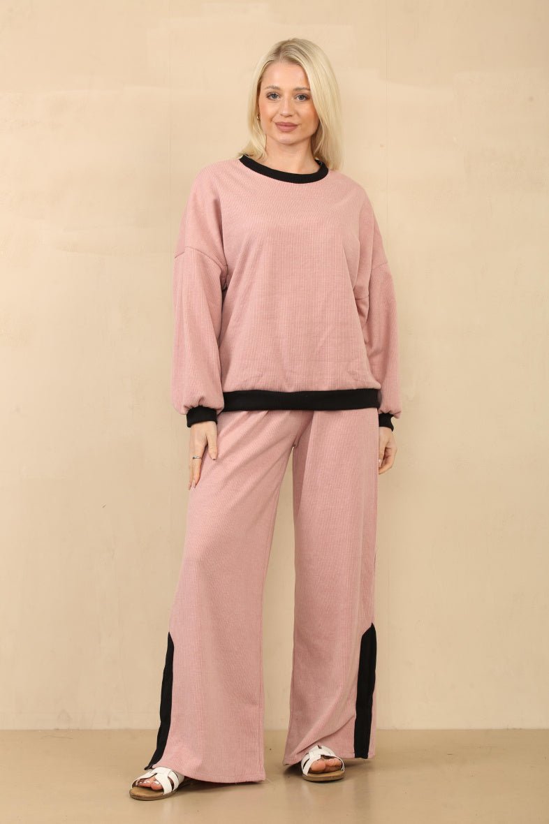 Ensemble côtelé pull et pantalon rose - RIVE GAUCHE