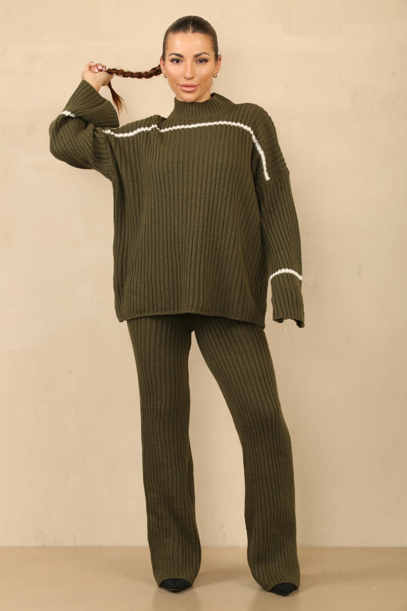 Ensemble deux pièces en tricot kaki - RIVE GAUCHE