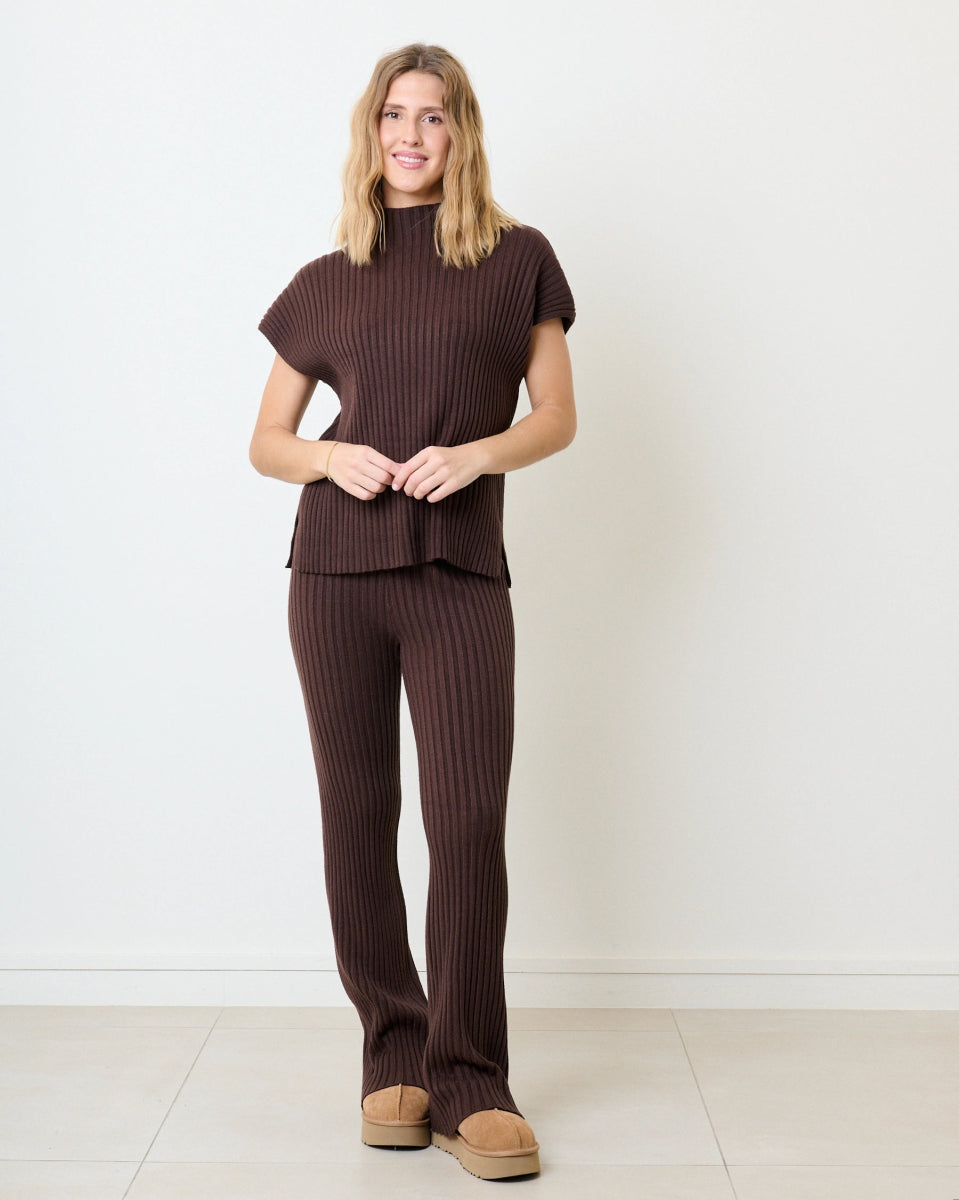 Ensemble en maille côtelé chocolat - RIVE GAUCHE