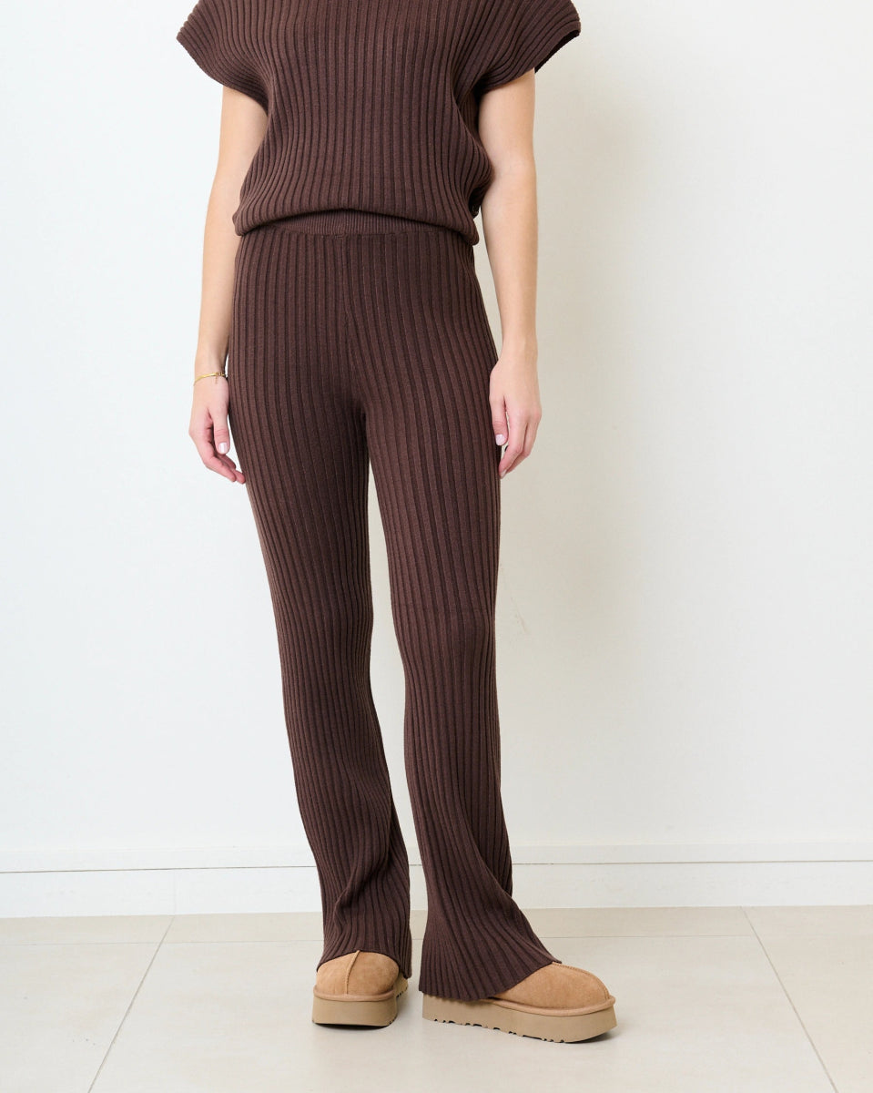 Ensemble en maille côtelé chocolat - RIVE GAUCHE