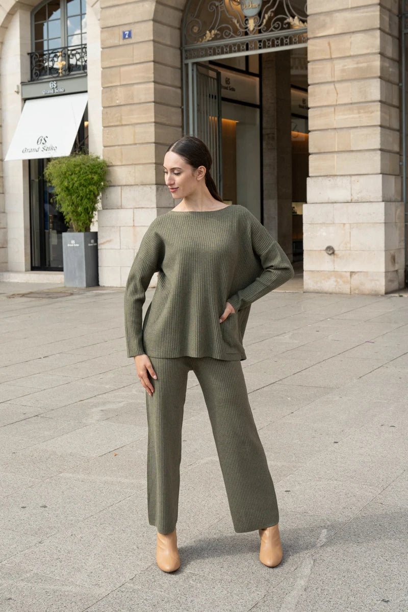 Ensemble en maille côtelé kaki - RIVE GAUCHE