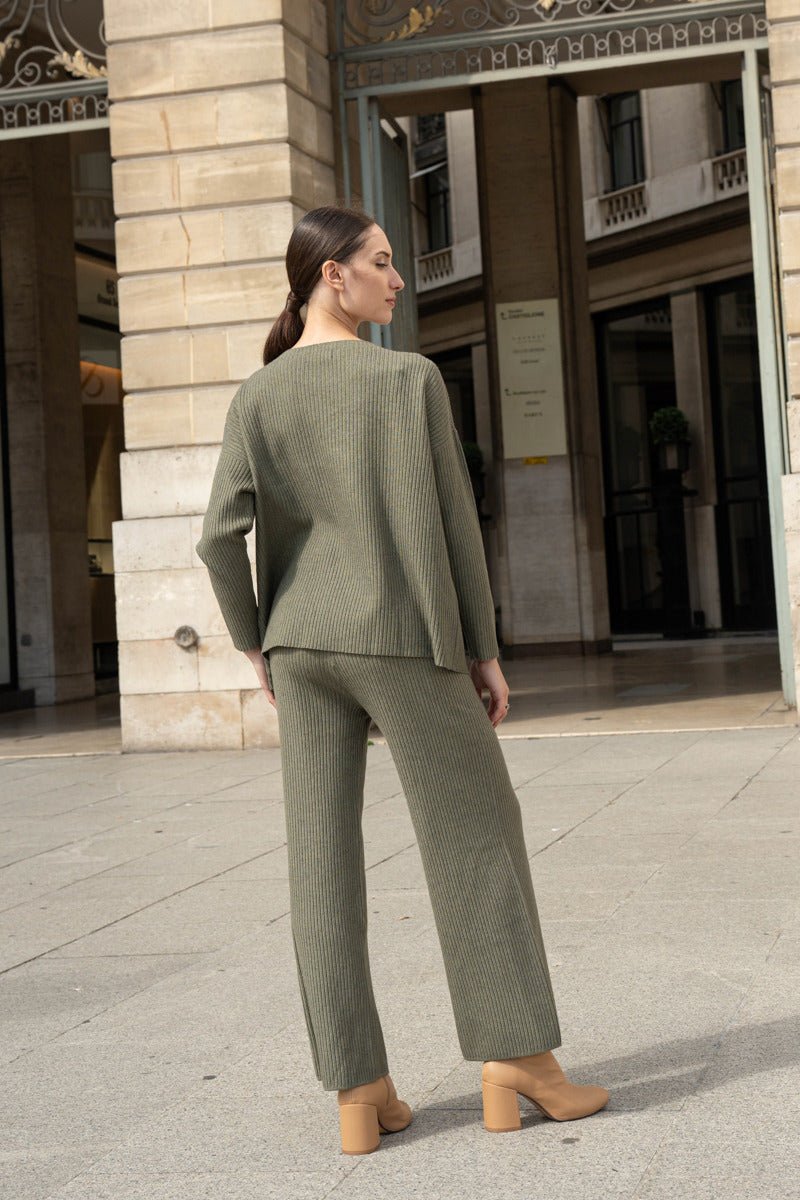 Ensemble en maille côtelé kaki - RIVE GAUCHE