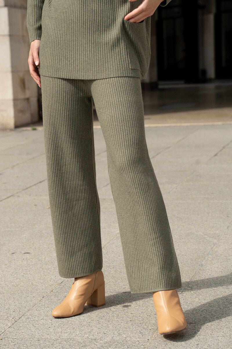 Ensemble en maille côtelé kaki - RIVE GAUCHE