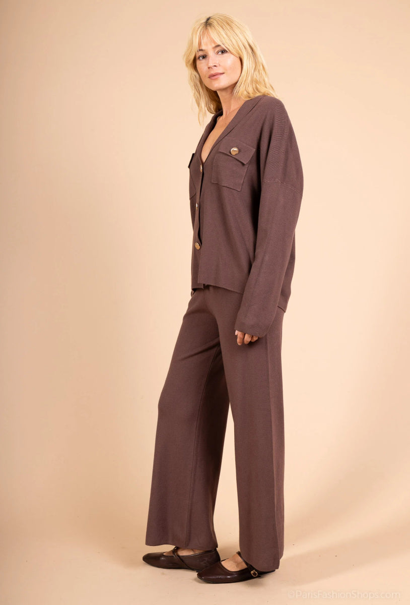 Ensemble en maille pull et pantalon café - Tailleur chic et confortable - RIVE GAUCHE