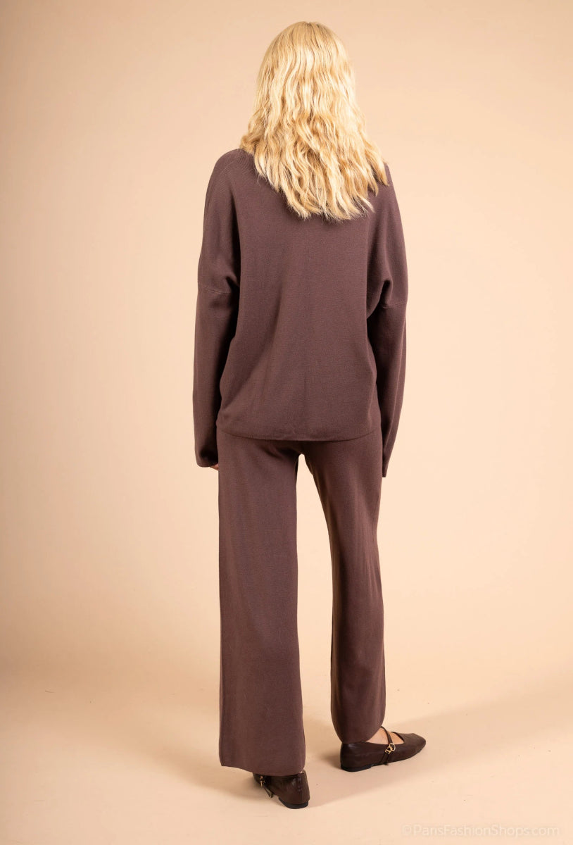 Ensemble en maille pull et pantalon café - Tailleur chic et confortable - RIVE GAUCHE