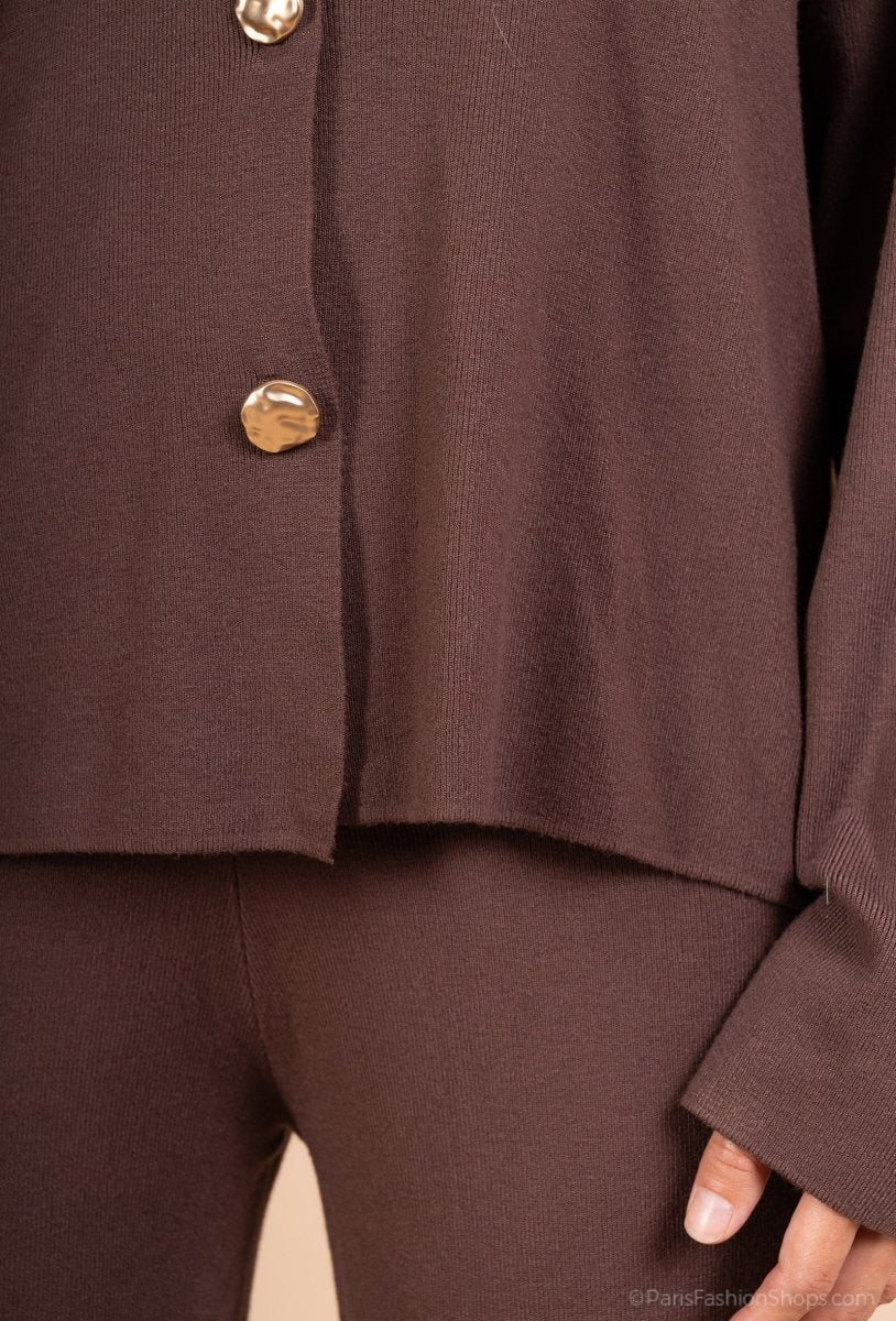 Ensemble en maille pull et pantalon café - Tailleur chic et confortable - RIVE GAUCHE