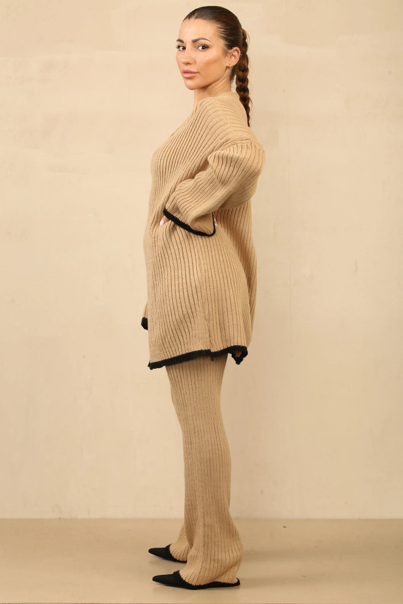 Ensemble en tricot élégant style cache - cœur camel - RIVE GAUCHE