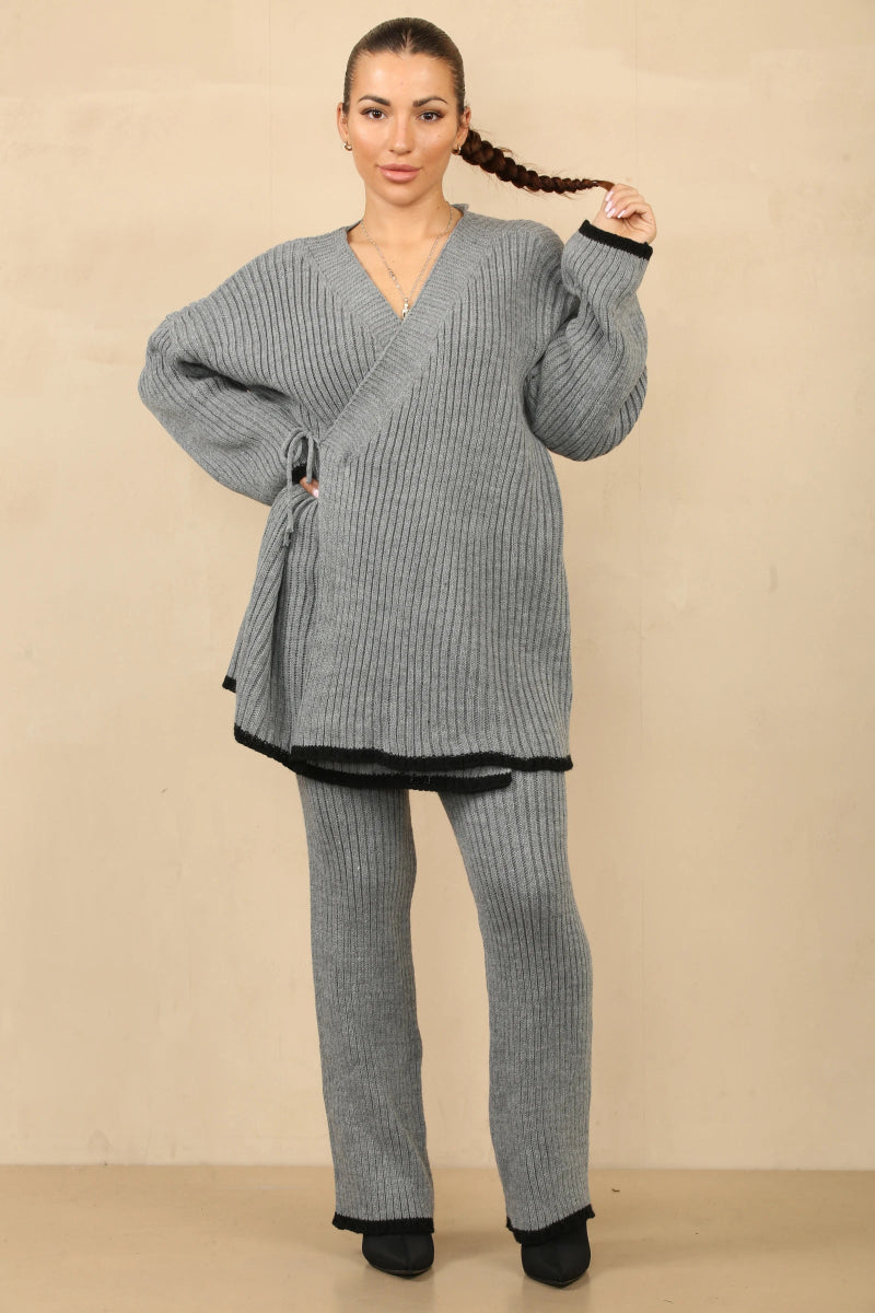 Ensemble en tricot élégant style cache - cœur gris foncé - RIVE GAUCHE