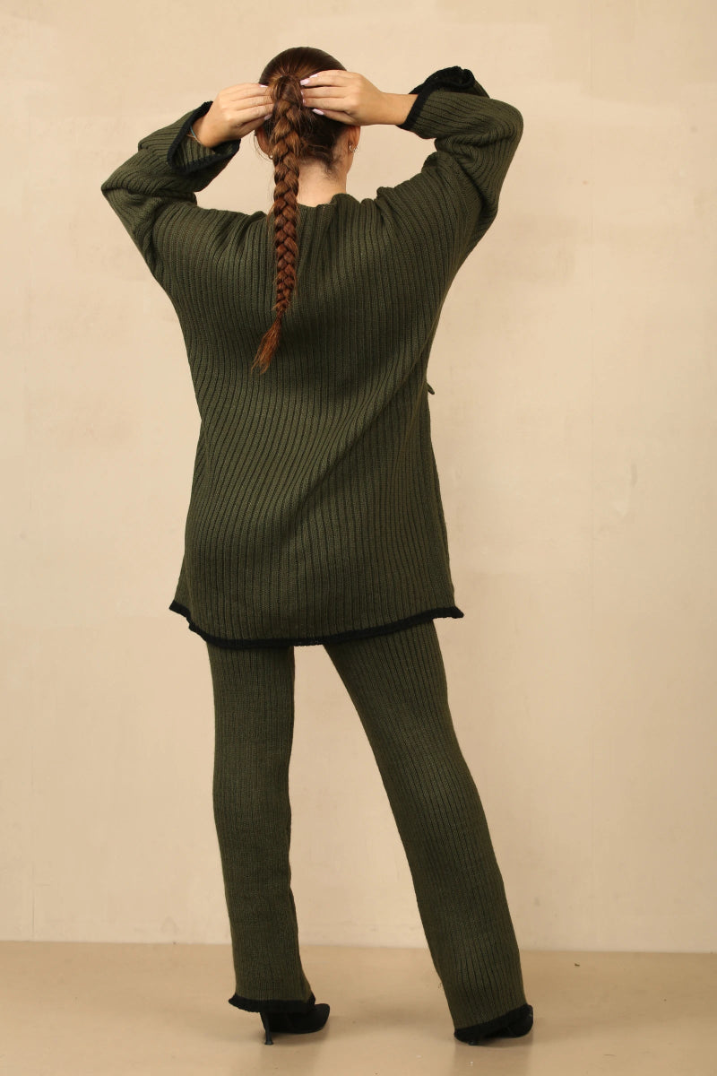 Ensemble en tricot élégant style cache - cœur kaki - RIVE GAUCHE