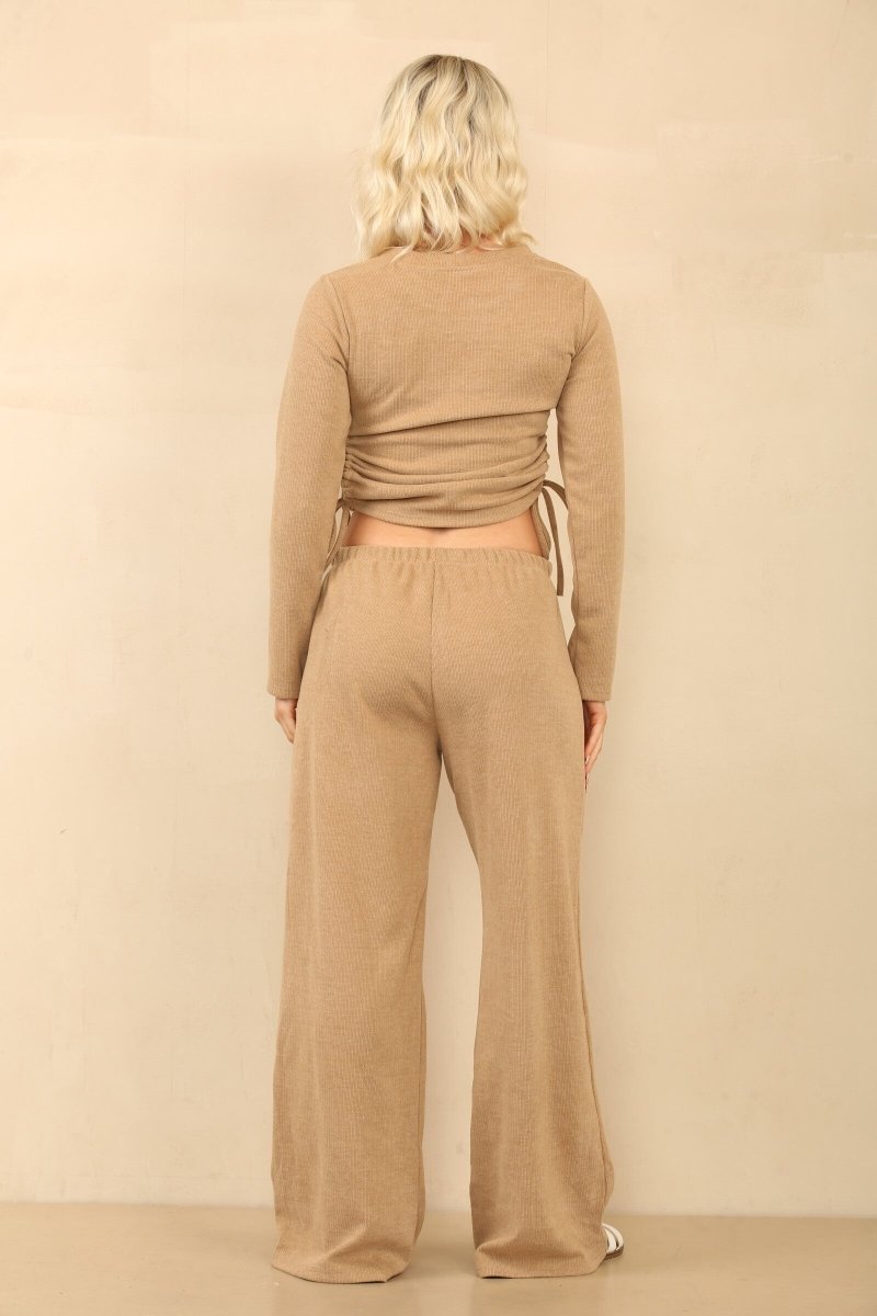 Ensemble en velours côtelé crop top et pantalon camel - RIVE GAUCHE