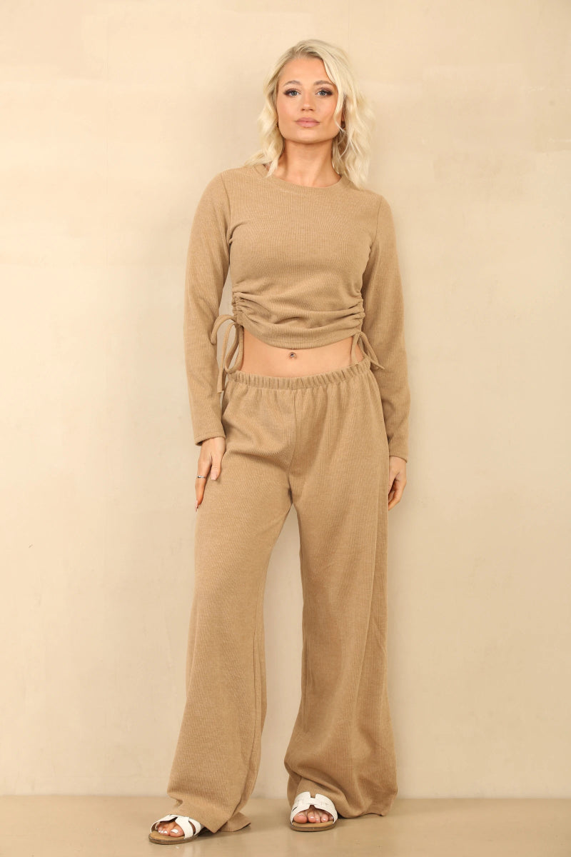 Ensemble en velours côtelé crop top et pantalon camel - RIVE GAUCHE