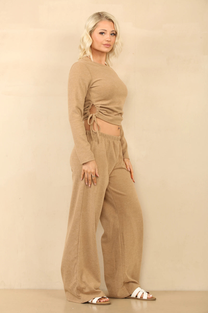 Ensemble en velours côtelé crop top et pantalon camel - RIVE GAUCHE