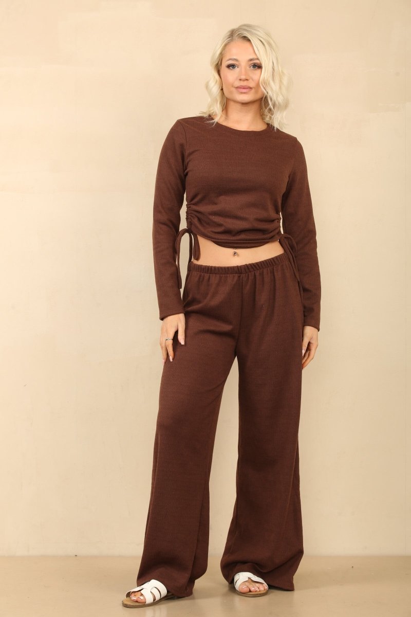 Ensemble en velours côtelé crop top et pantalon marron - RIVE GAUCHE