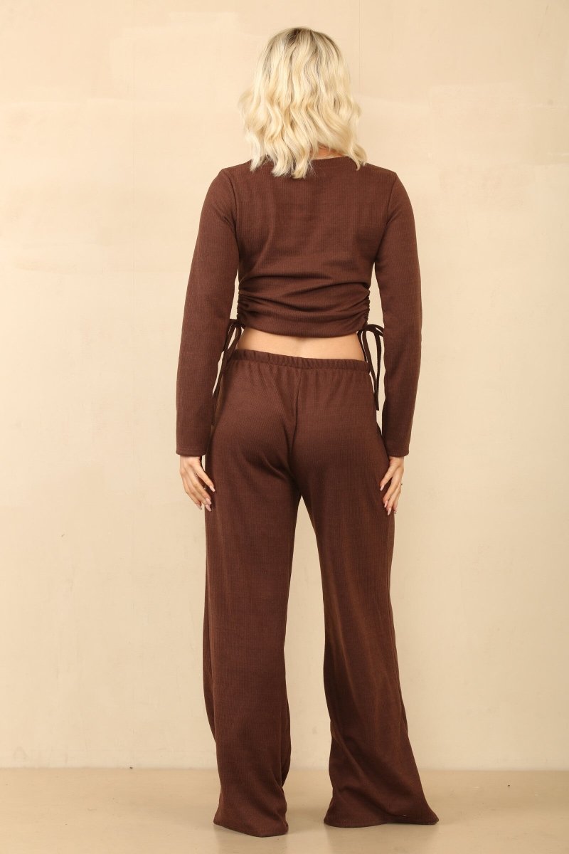 Ensemble en velours côtelé crop top et pantalon marron - RIVE GAUCHE