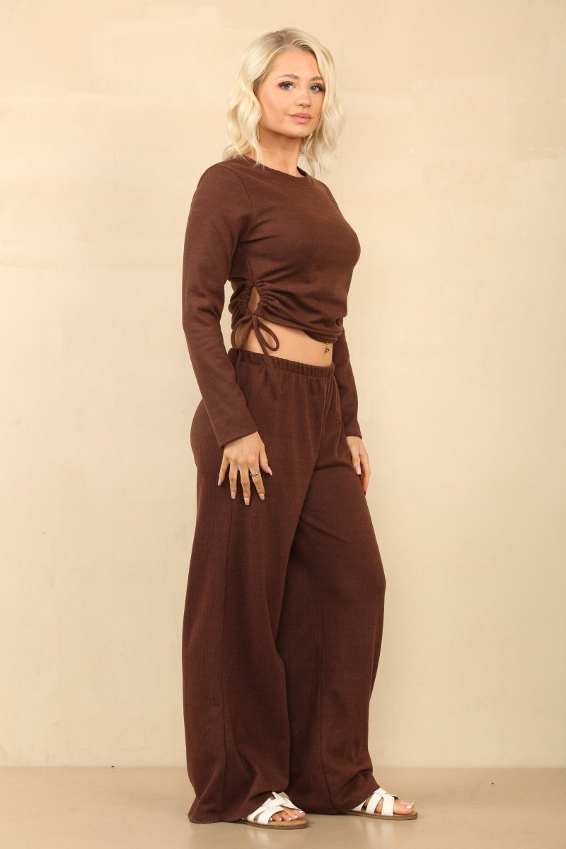 Ensemble en velours côtelé crop top et pantalon marron - RIVE GAUCHE