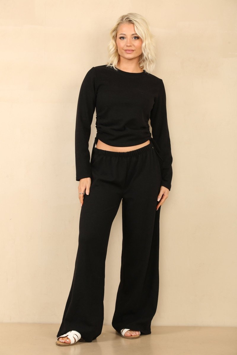 Ensemble en velours côtelé crop top et pantalon noir - RIVE GAUCHE