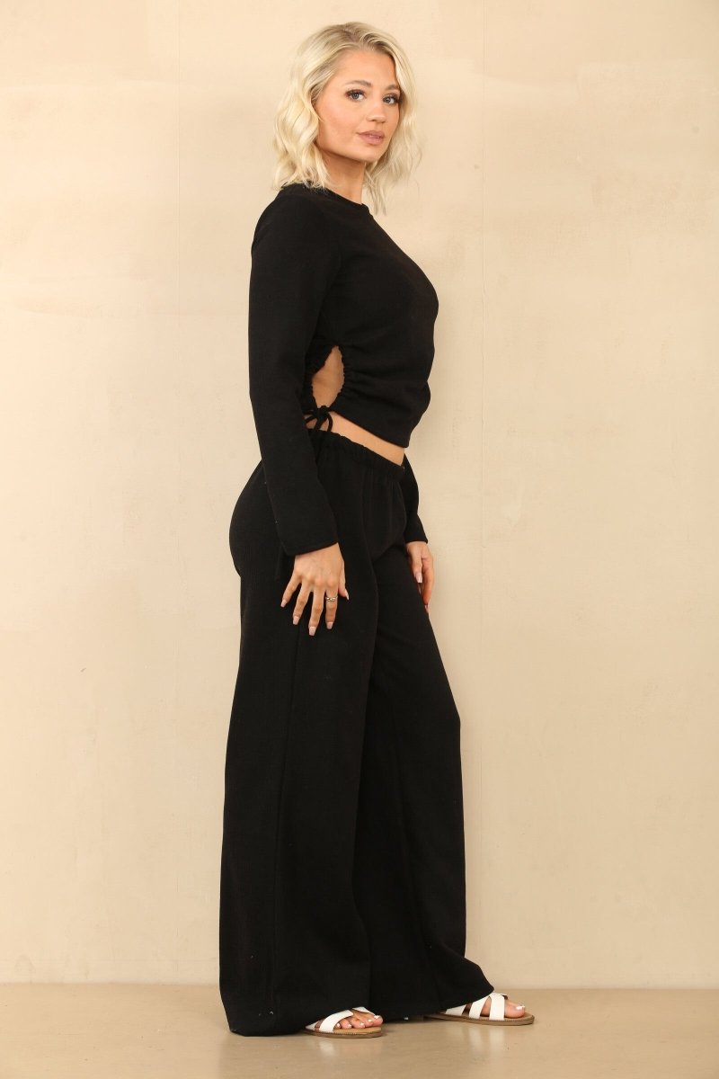 Ensemble en velours côtelé crop top et pantalon noir - RIVE GAUCHE