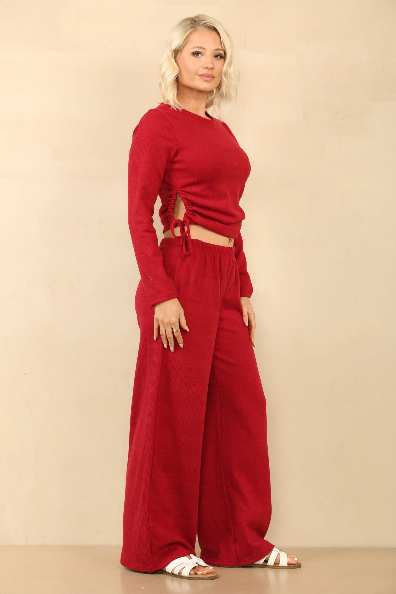 Ensemble en velours côtelé crop top et pantalon rouge - RIVE GAUCHE