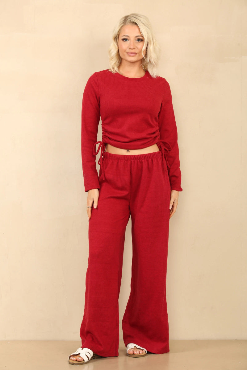 Ensemble en velours côtelé crop top et pantalon rouge - RIVE GAUCHE