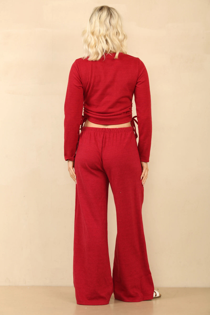 Ensemble en velours côtelé crop top et pantalon rouge - RIVE GAUCHE