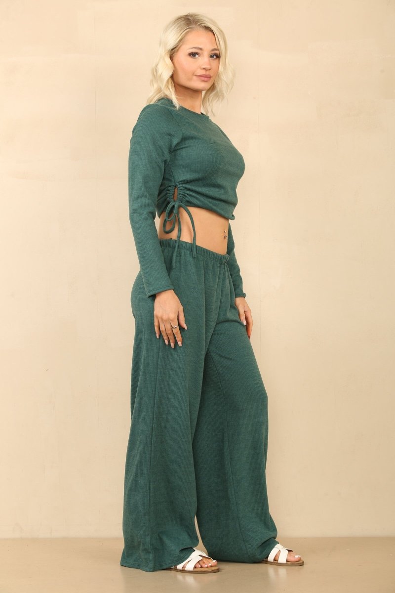 Ensemble en velours côtelé crop top et pantalon vert - RIVE GAUCHE
