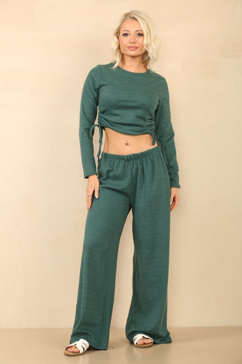 Ensemble en velours côtelé crop top et pantalon vert - RIVE GAUCHE