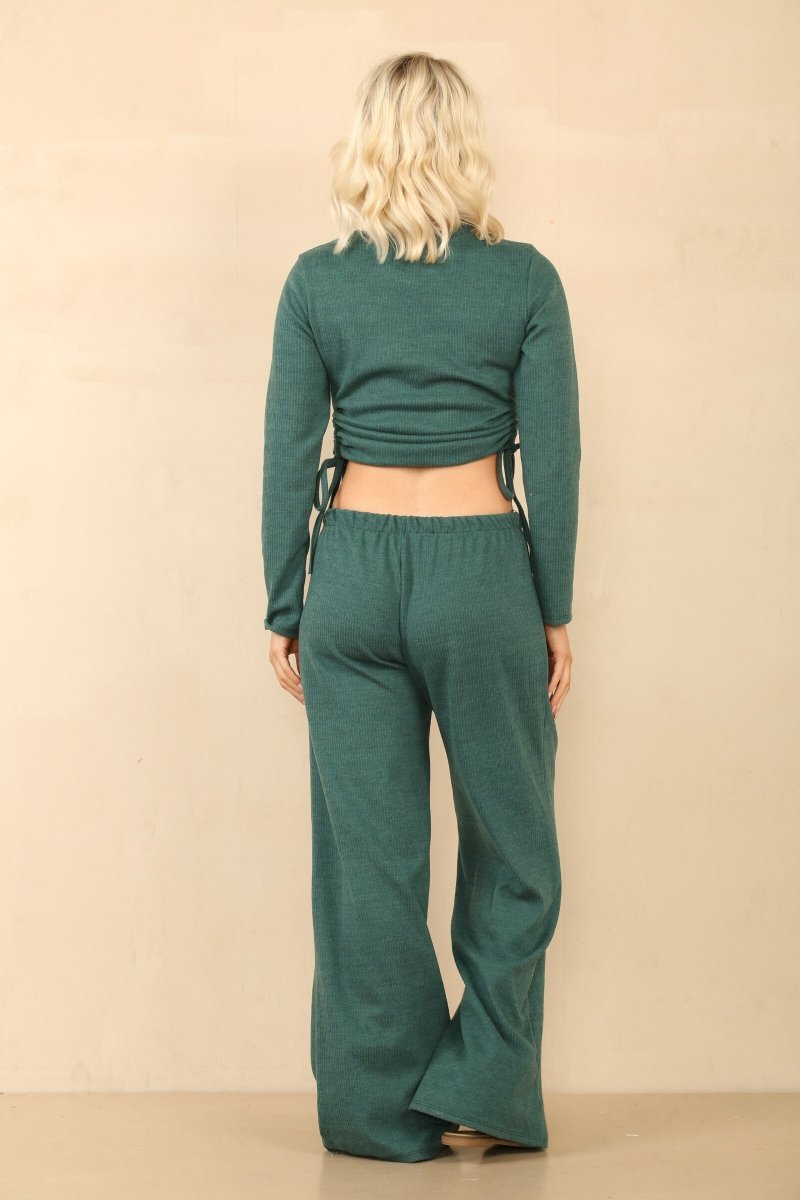 Ensemble en velours côtelé crop top et pantalon vert - RIVE GAUCHE