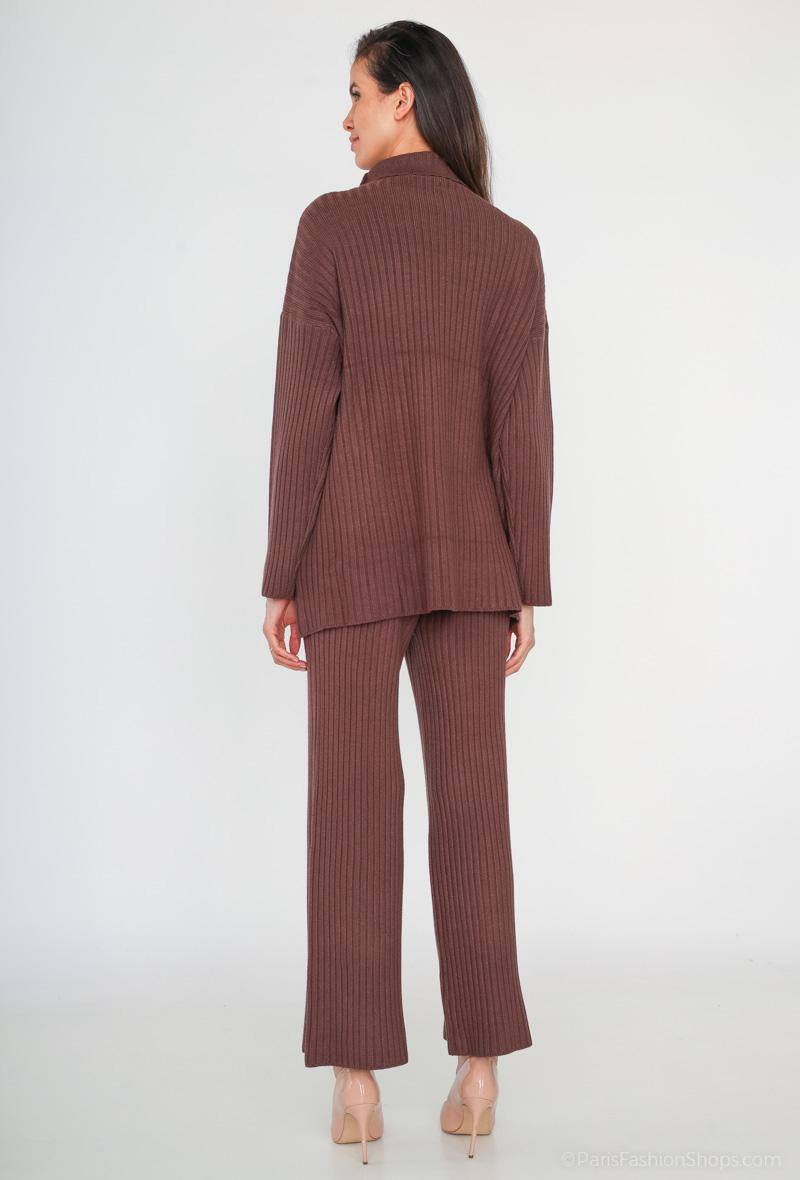 Ensemble épais en maille col roulé chocolat - RIVE GAUCHE