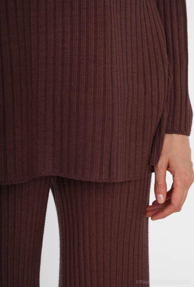 Ensemble épais en maille col roulé chocolat - RIVE GAUCHE