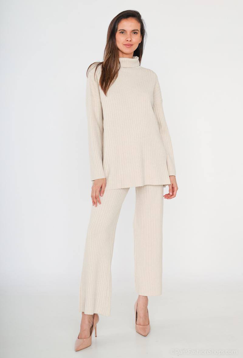 Ensemble épais en maille col roulé écru - RIVE GAUCHE