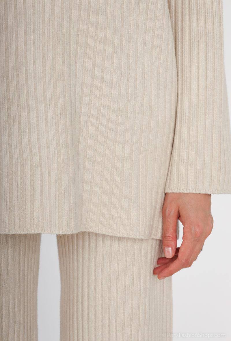 Ensemble épais en maille col roulé écru - RIVE GAUCHE