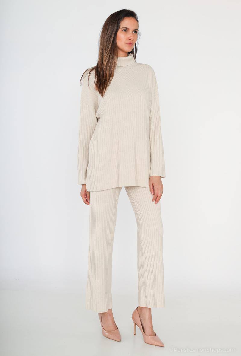 Ensemble épais en maille col roulé écru - RIVE GAUCHE